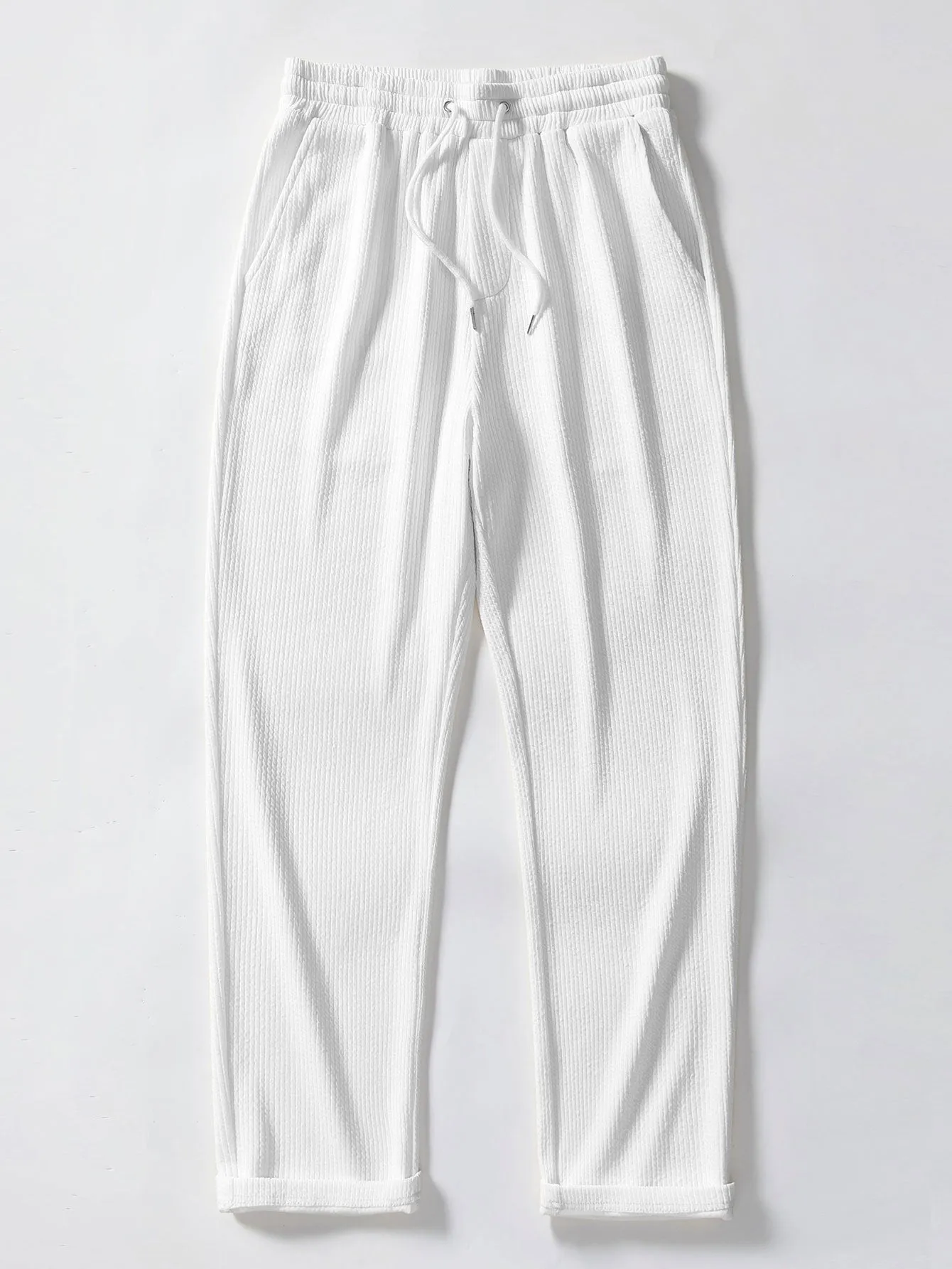 Wave Jacquard Knit V Neck Polo Shirt & Straight Leg Ribbed Pants