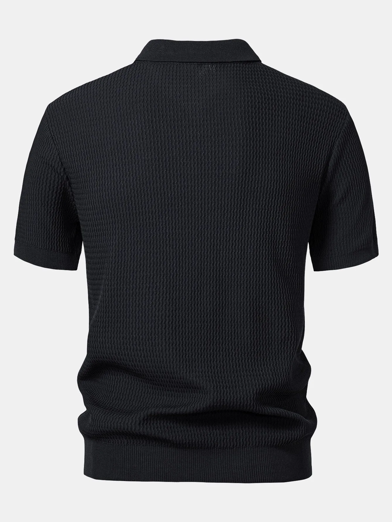 Wave Jacquard Knit V Neck Polo Shirt & Straight Leg Ribbed Pants