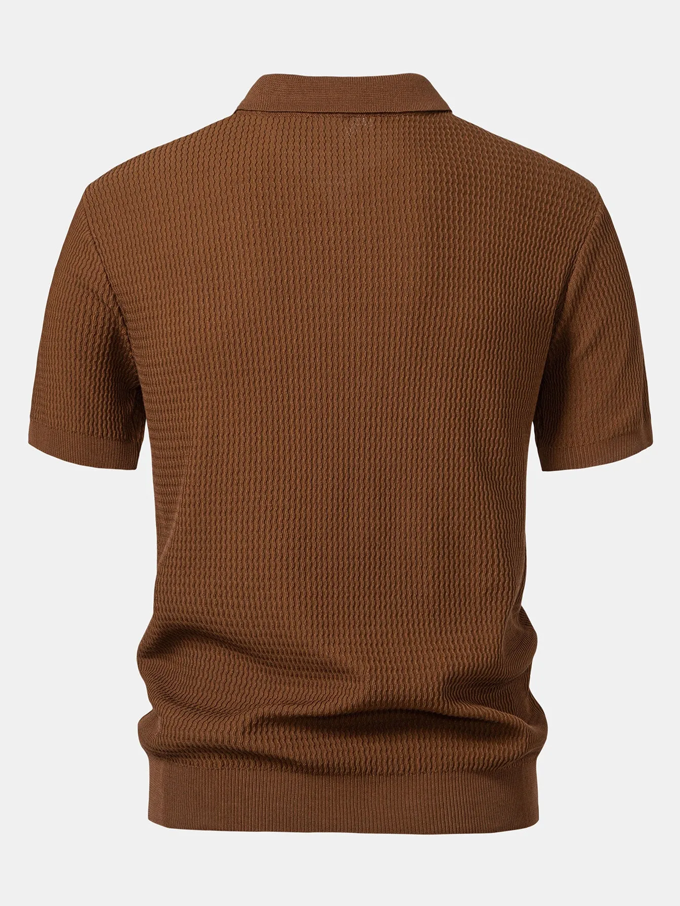 Wave Jacquard Knit V Neck Polo Shirt & Straight Leg Ribbed Pants