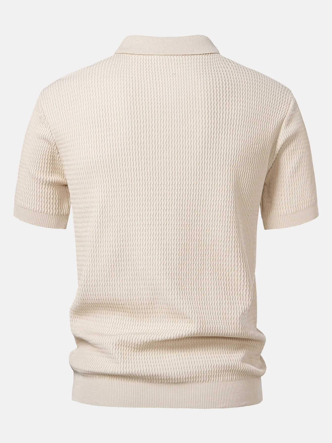 Wave Jacquard Knit V Neck Polo Shirt & Straight Leg Ribbed Pants