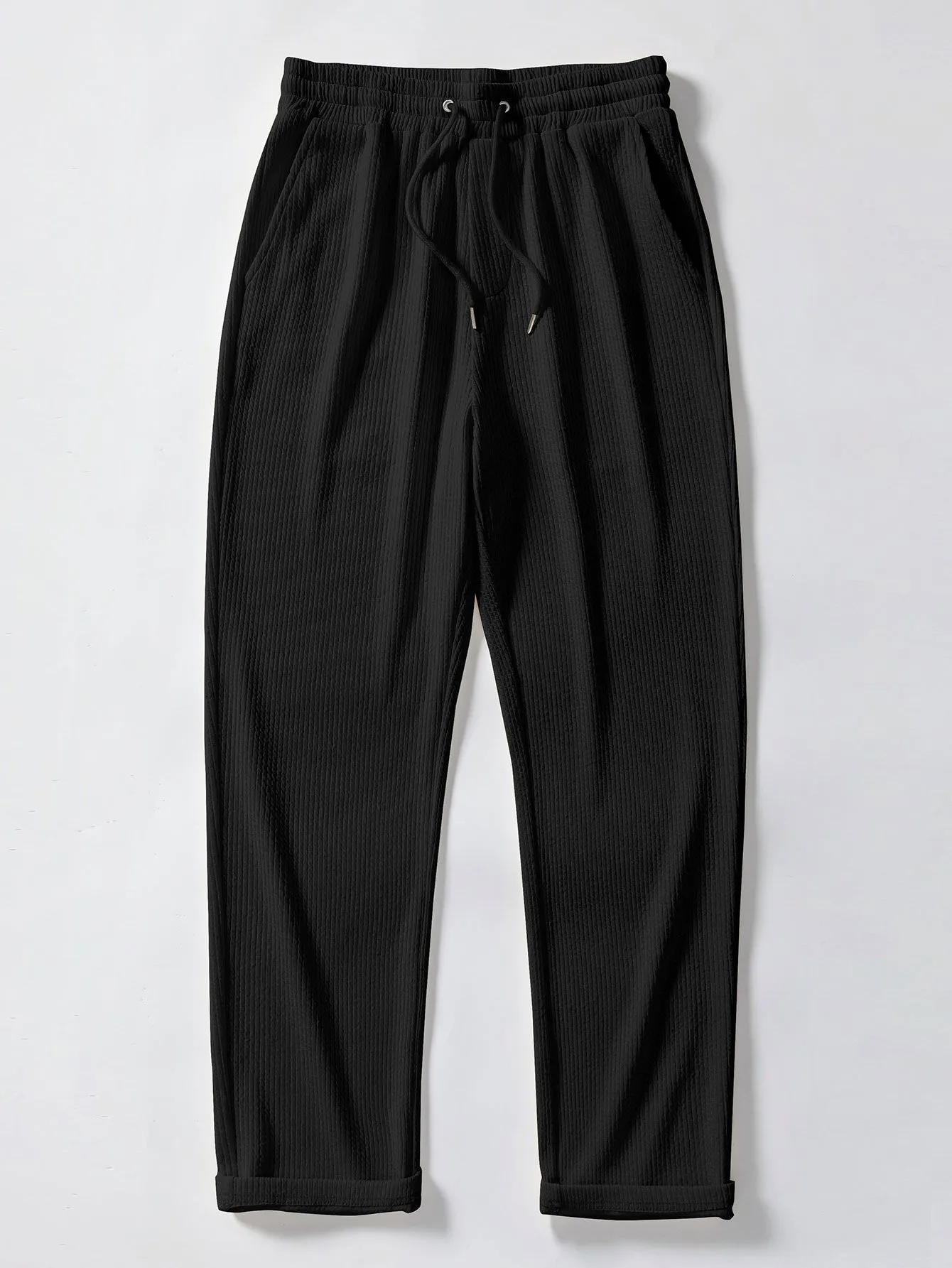 Wave Jacquard Knit V Neck Polo Shirt & Straight Leg Ribbed Pants