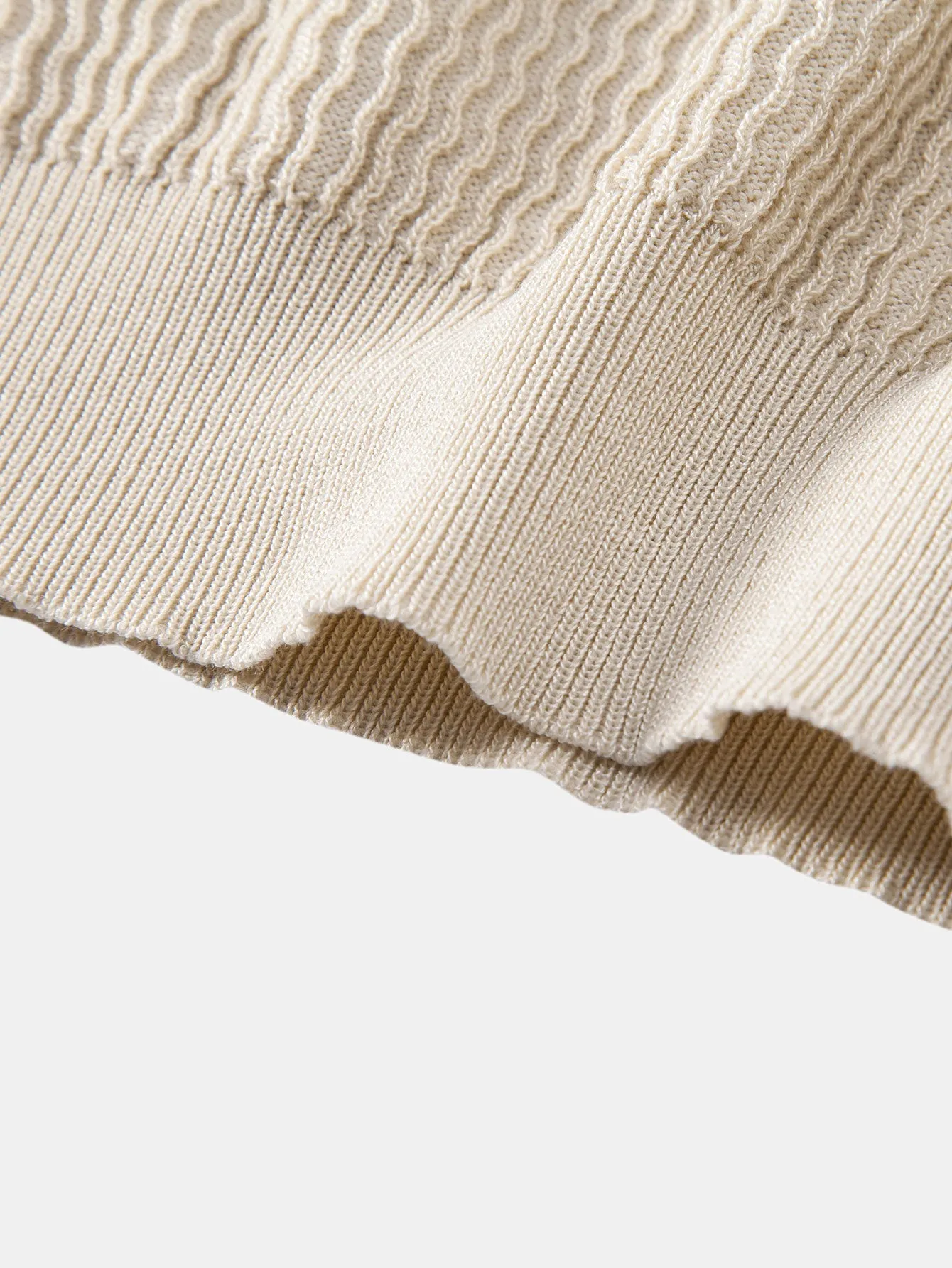 Wave Jacquard Knit V Neck Polo Shirt & Straight Leg Ribbed Pants