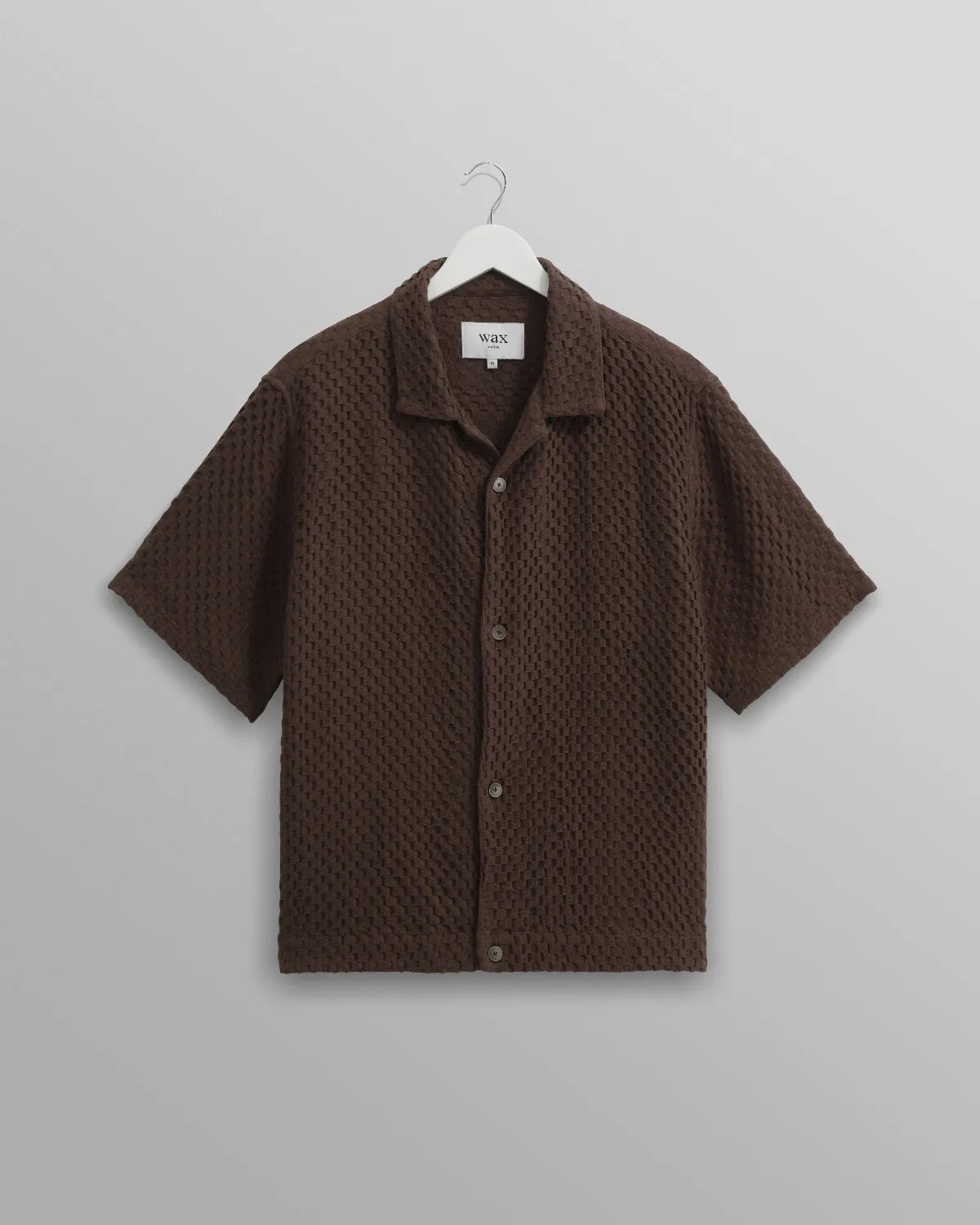 Wax London Lido Brown Dobby Cotton Weave Short-Sleeve Shirt