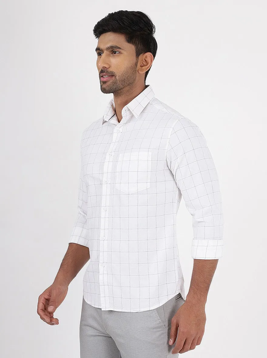 White Checked Slim Fit Casual Shirt | Greenfibre