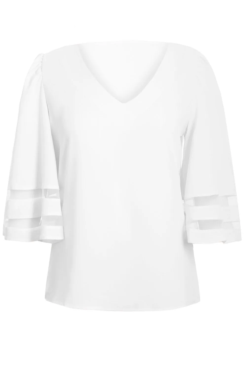 White Flare Sleeve V Neck Loose Blouse