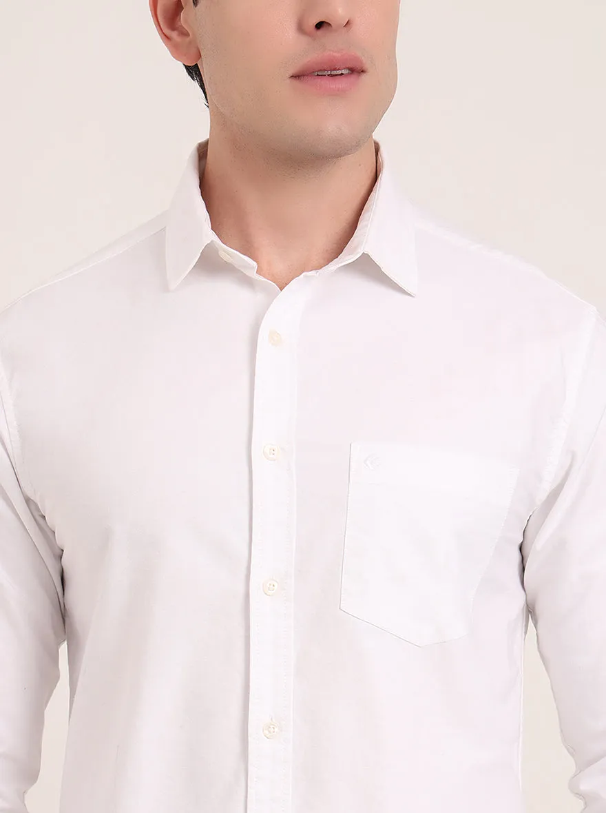 White Solid Slim Fit Casual Shirt | Greenfibre