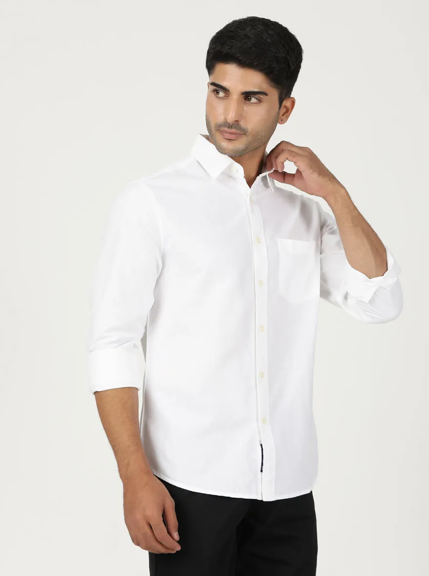 White Solid Slim Fit Casual Shirt | Greenfibre