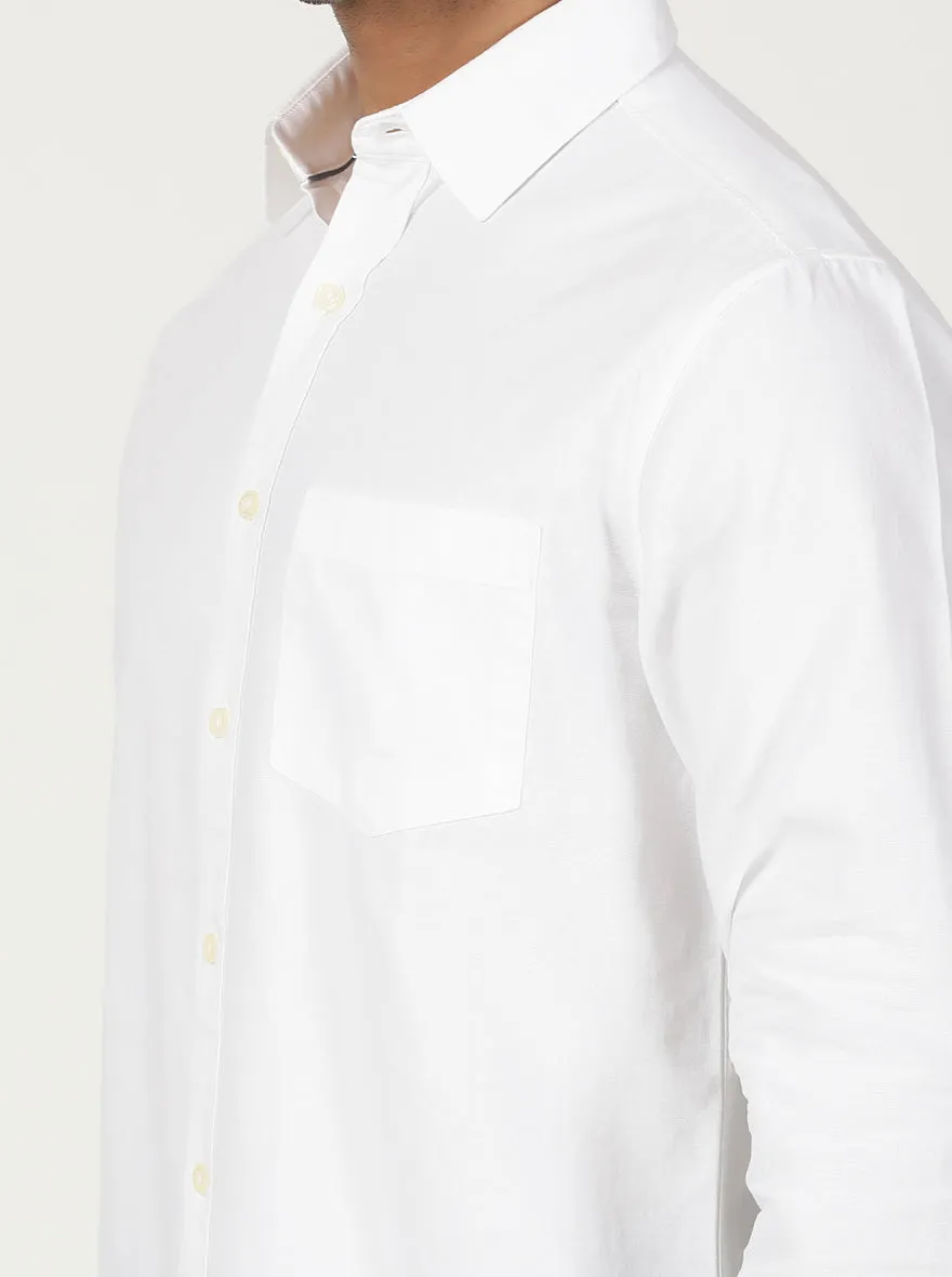 White Solid Slim Fit Casual Shirt | Greenfibre