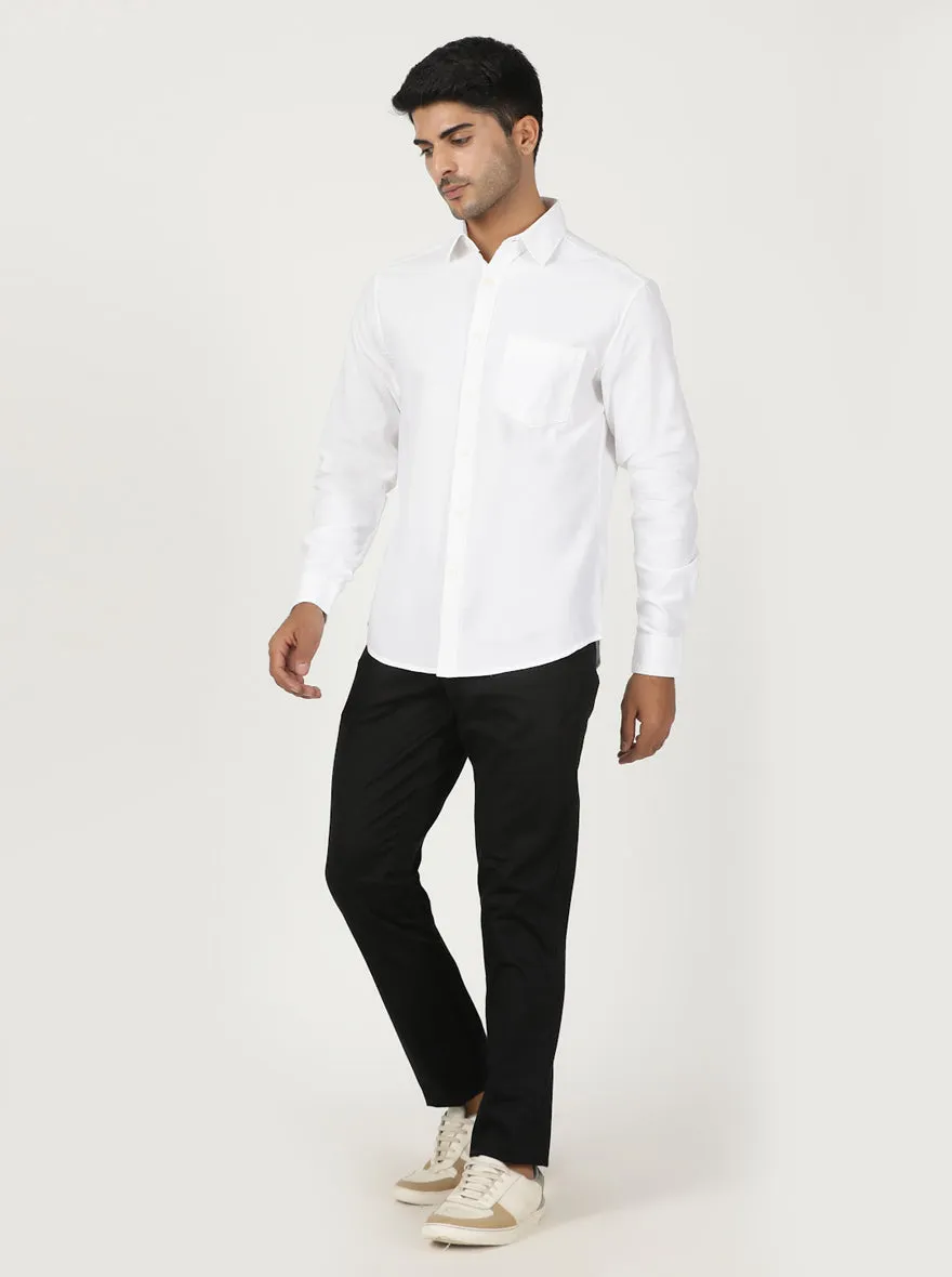 White Solid Slim Fit Casual Shirt | Greenfibre