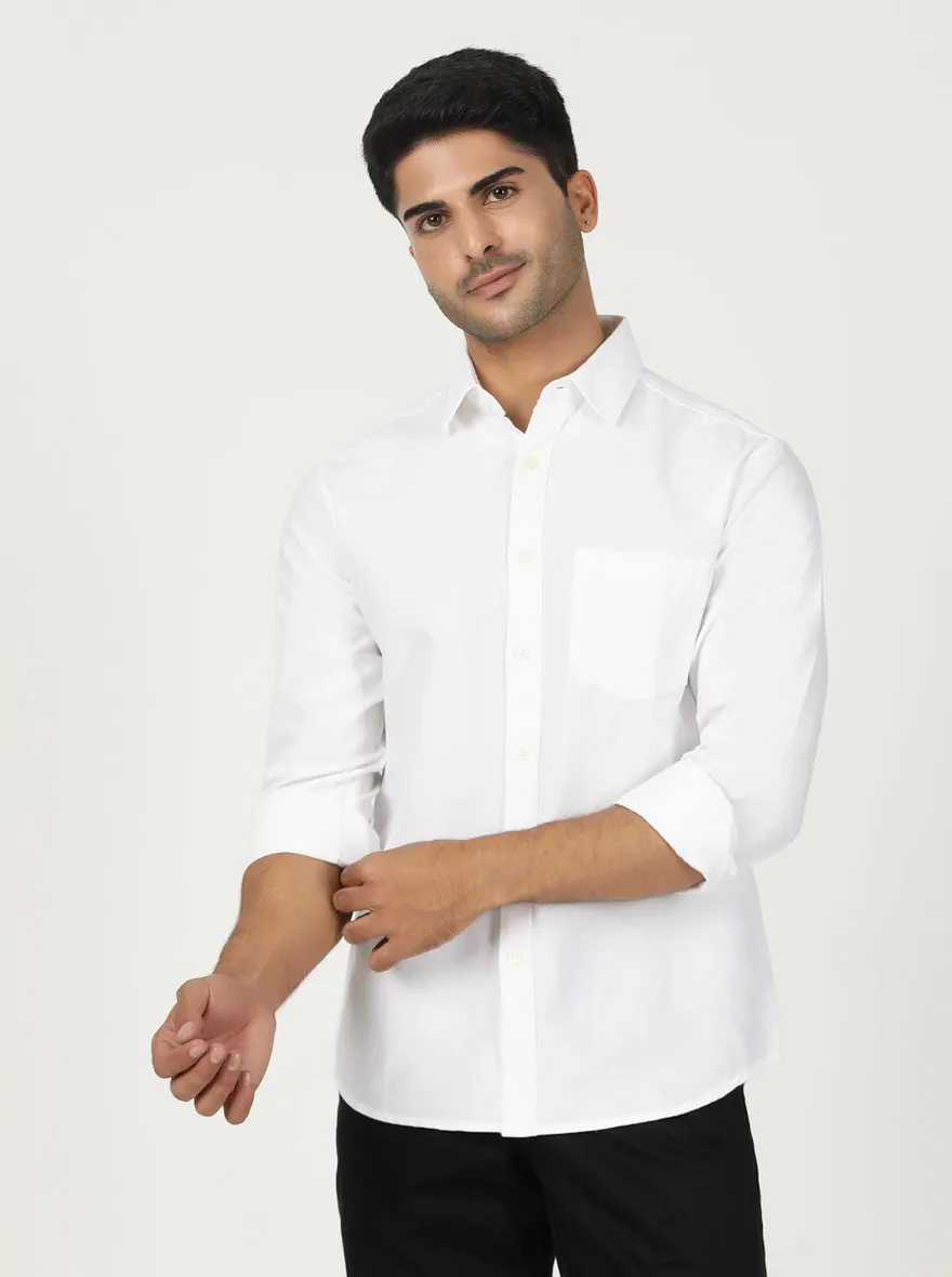 White Solid Slim Fit Casual Shirt | Greenfibre