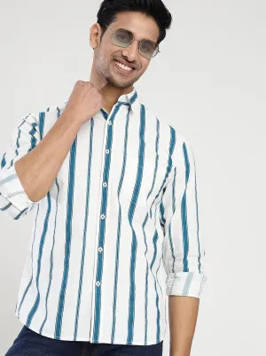 White Striped Slim Fit Casual Shirt | Greenfibre