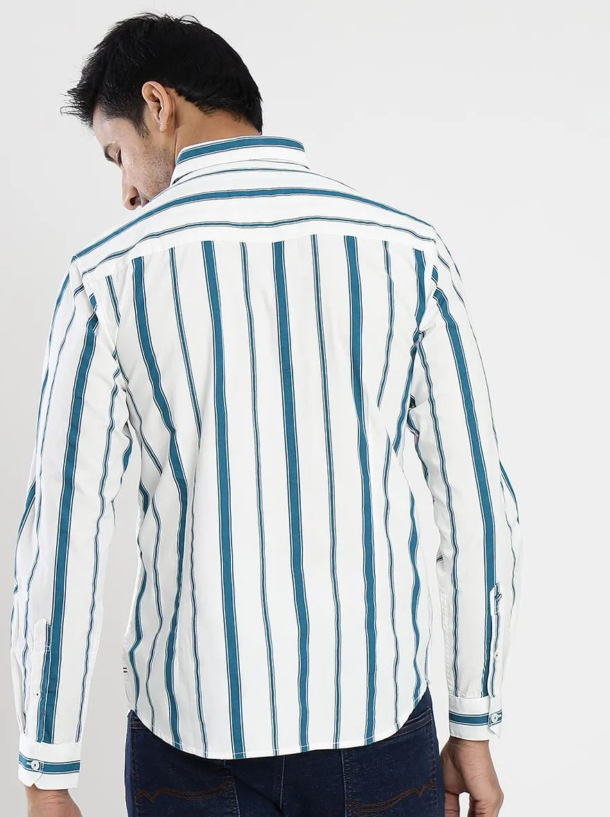 White Striped Slim Fit Casual Shirt | Greenfibre