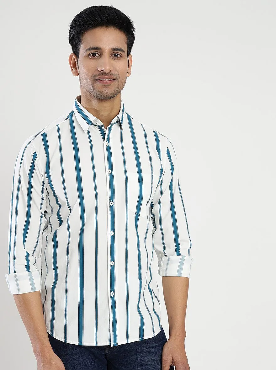 White Striped Slim Fit Casual Shirt | Greenfibre