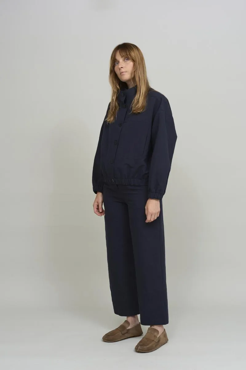 wide neck jacket in navy blue