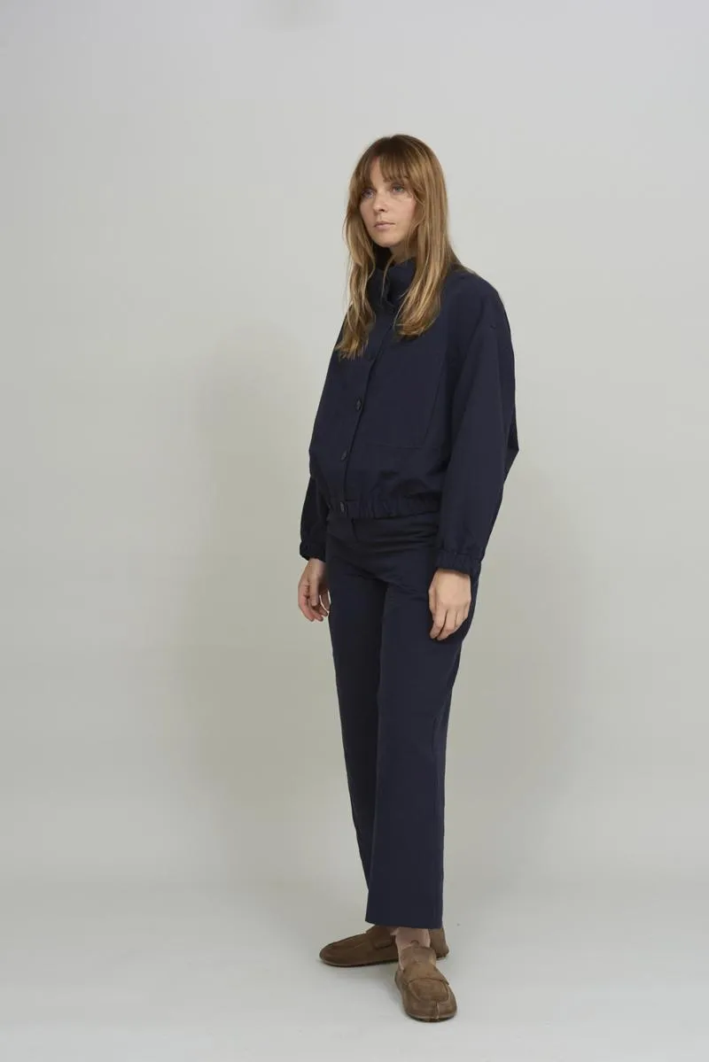 wide neck jacket in navy blue