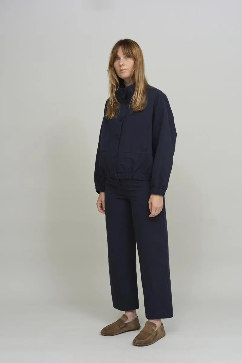 wide neck jacket in navy blue