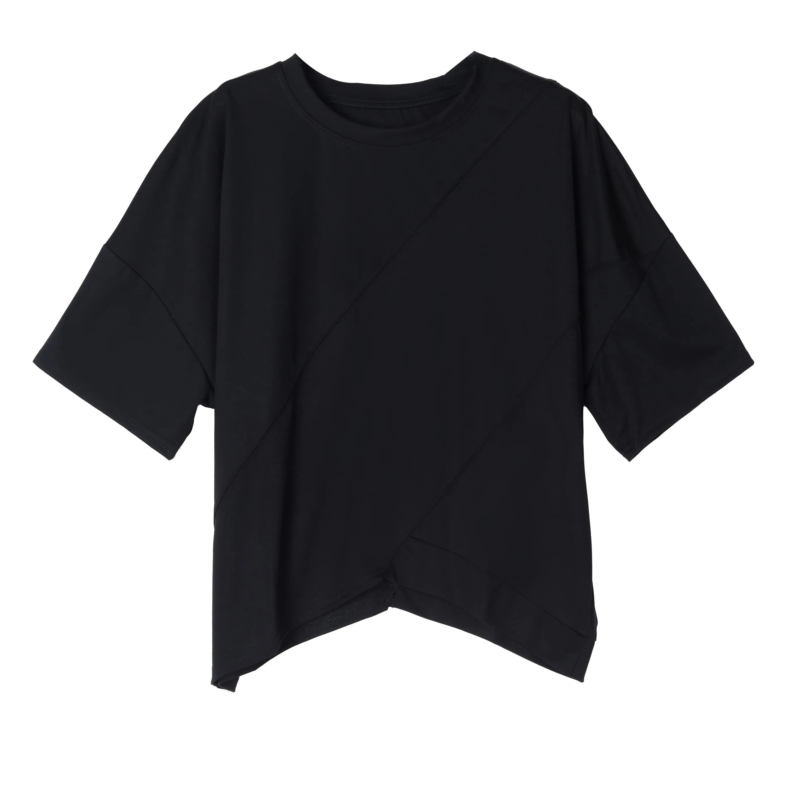 Women's Patchwork Design T-Shirt with a Round Neckline