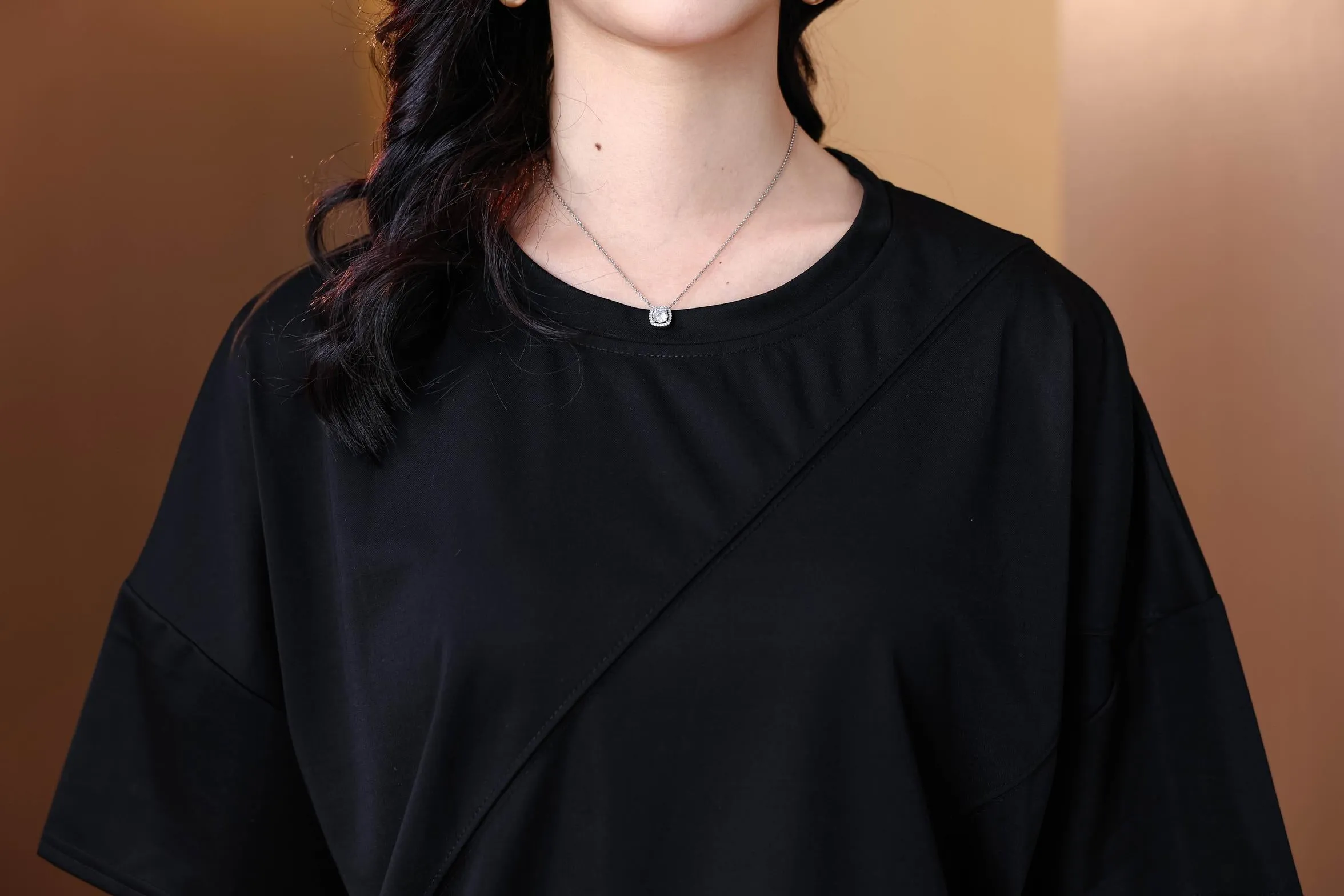 Women's Patchwork Design T-Shirt with a Round Neckline