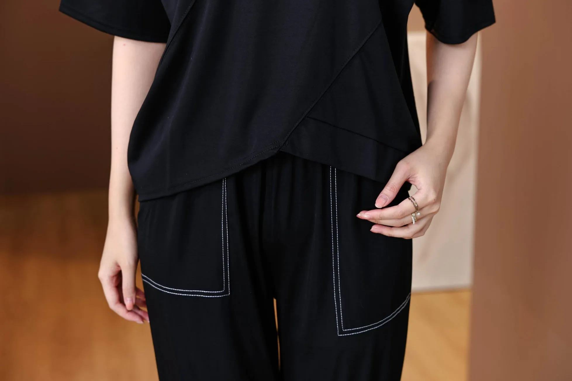 Women's Patchwork Design T-Shirt with a Round Neckline