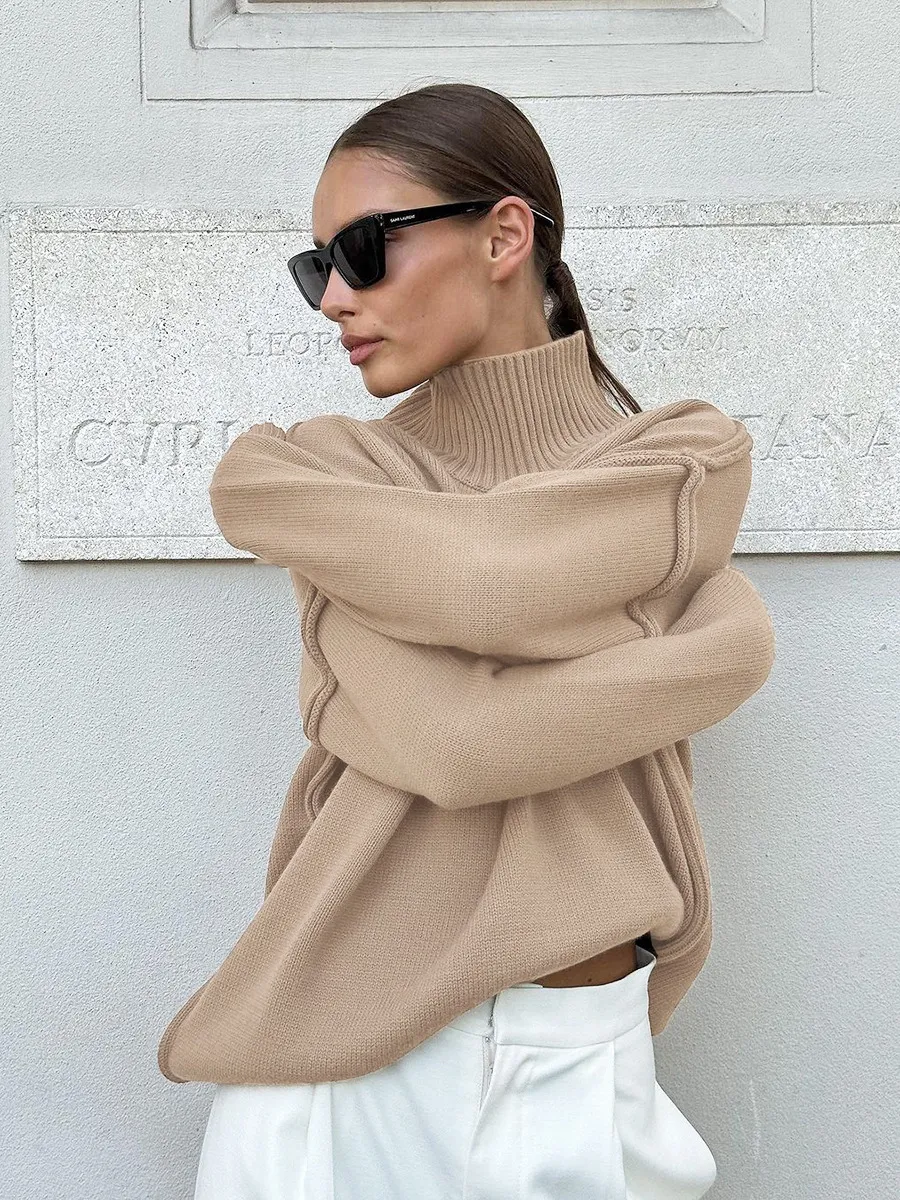 Women’s Thick Knit Wool Blend Oversized Turtleneck