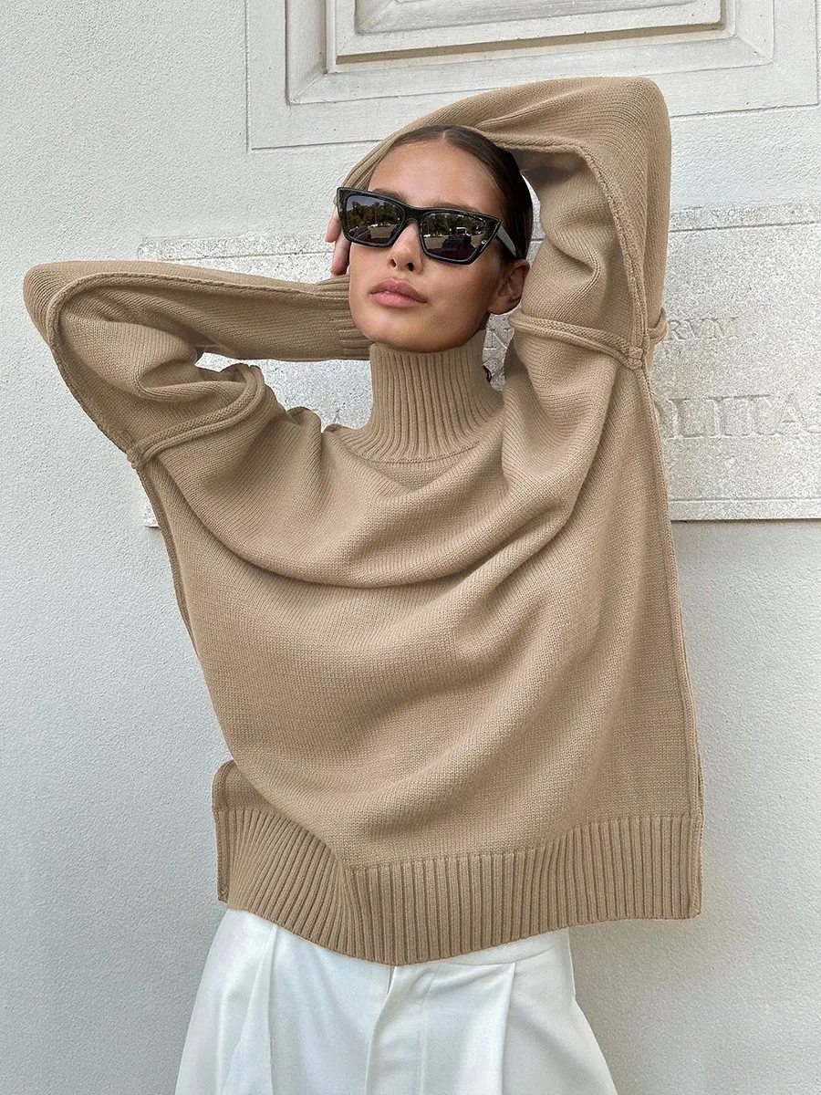 Women’s Thick Knit Wool Blend Oversized Turtleneck