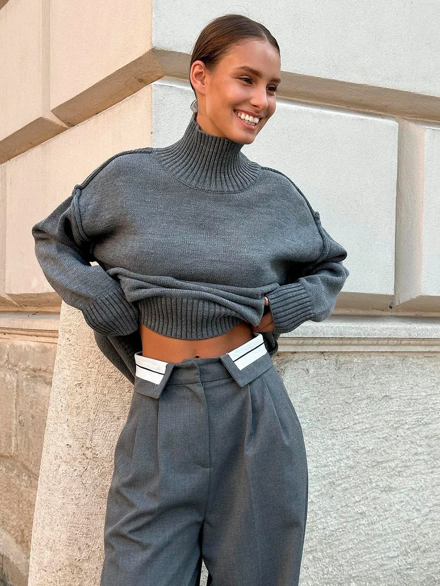Women’s Thick Knit Wool Blend Oversized Turtleneck