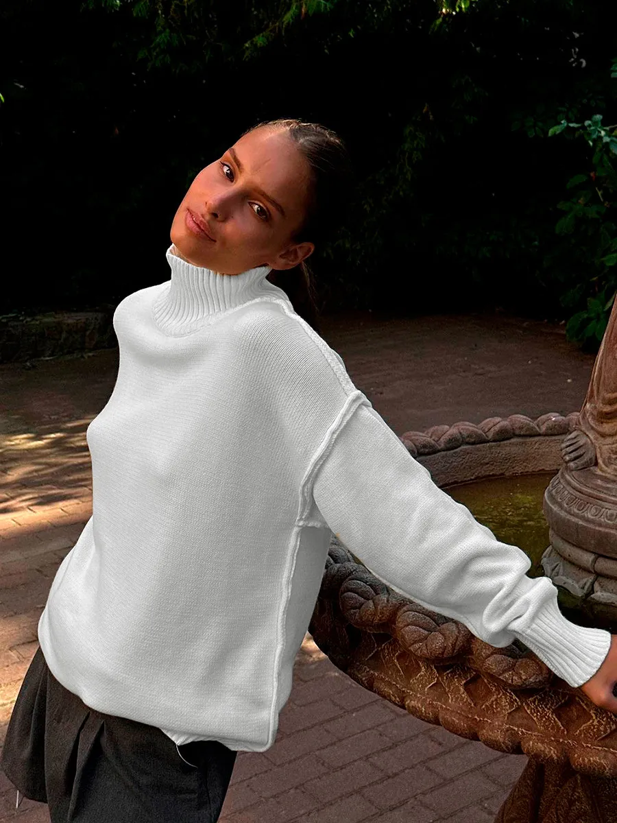 Women’s Thick Knit Wool Blend Oversized Turtleneck