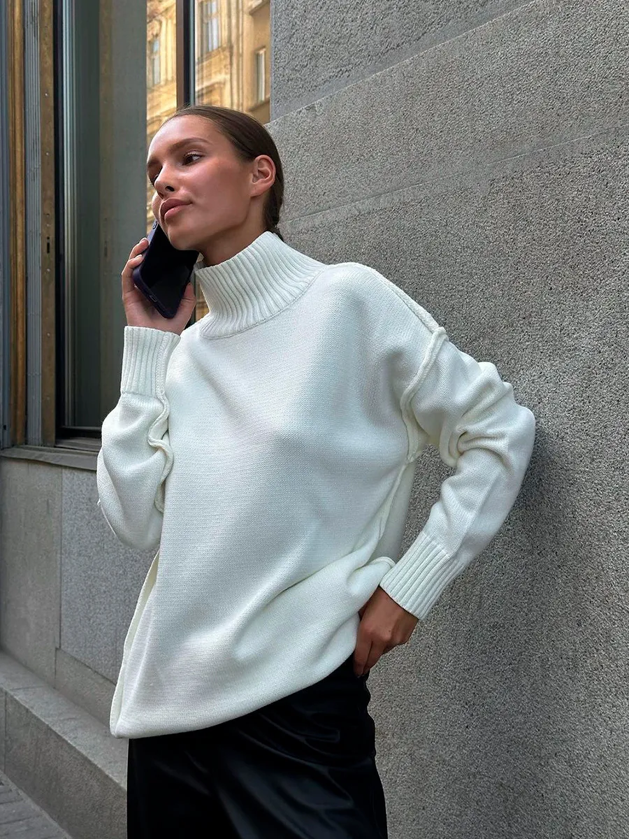 Women’s Thick Knit Wool Blend Oversized Turtleneck