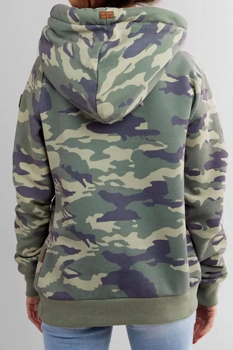 Xieyinshe Xieyinshe Camouflage Loose Hooded Sweatshirt Tops