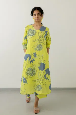 Yellow Grey Pomegranate Print Kurta and Pants set