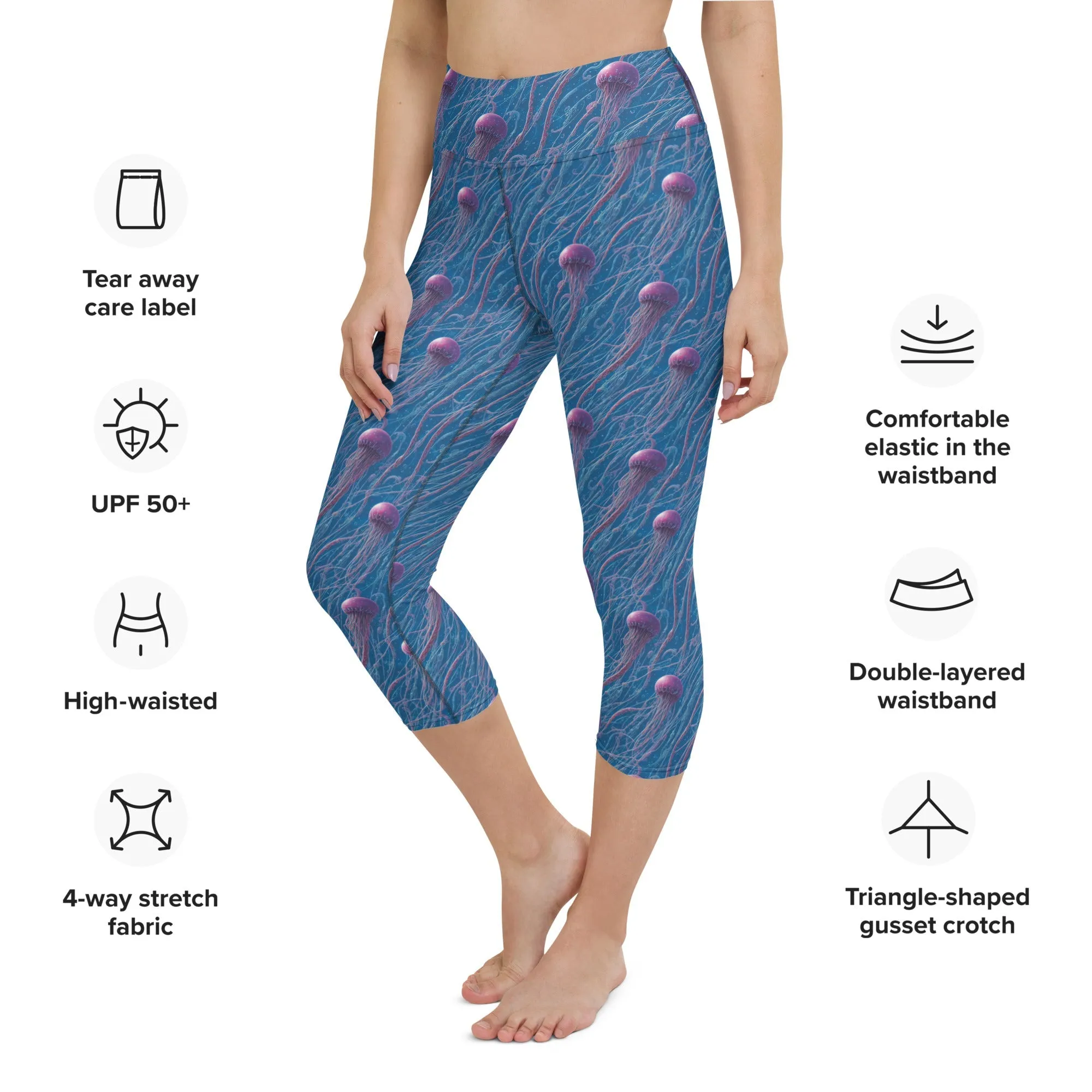 Yoga Capri Leggings Blue and Violet Jellyfishes