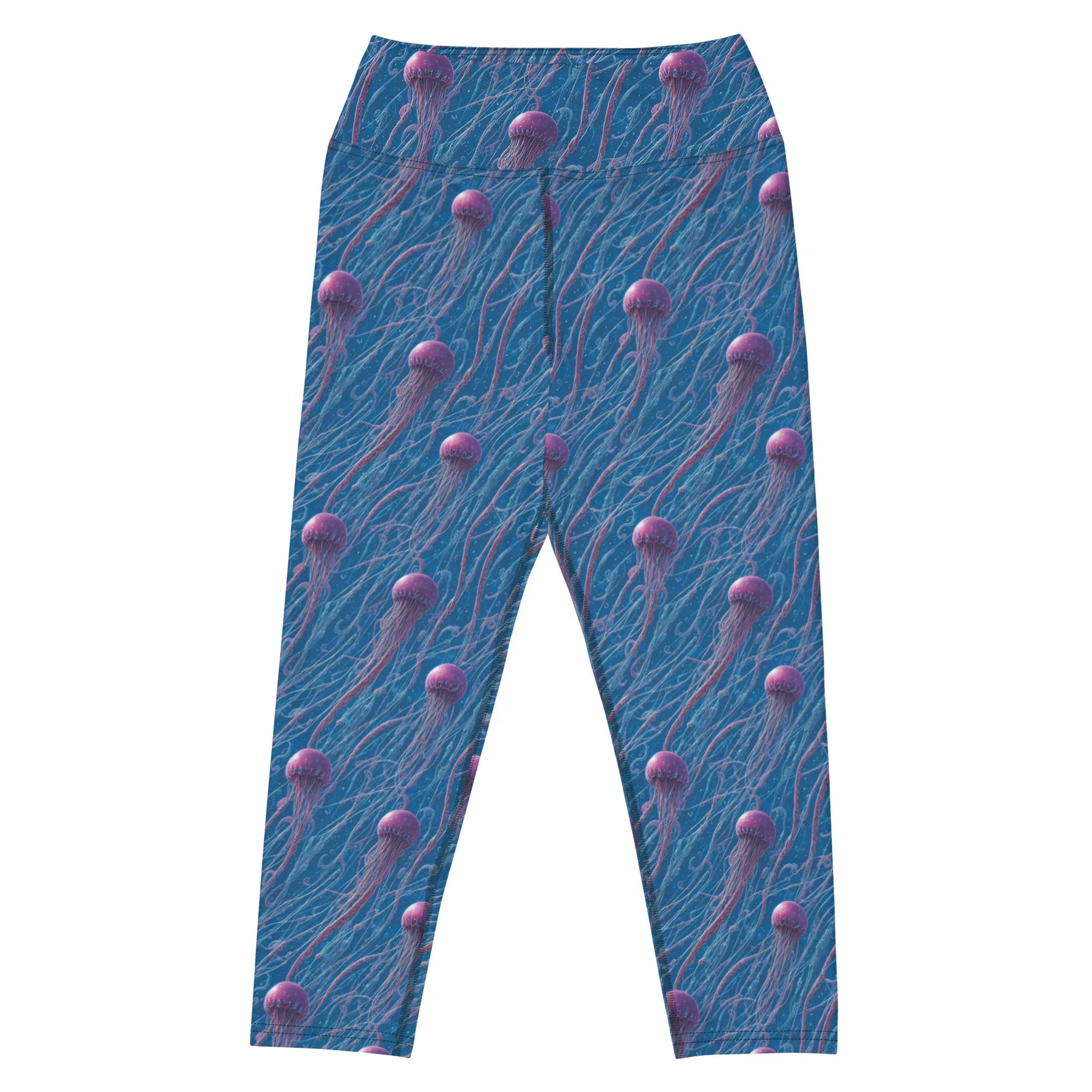 Yoga Capri Leggings Blue and Violet Jellyfishes