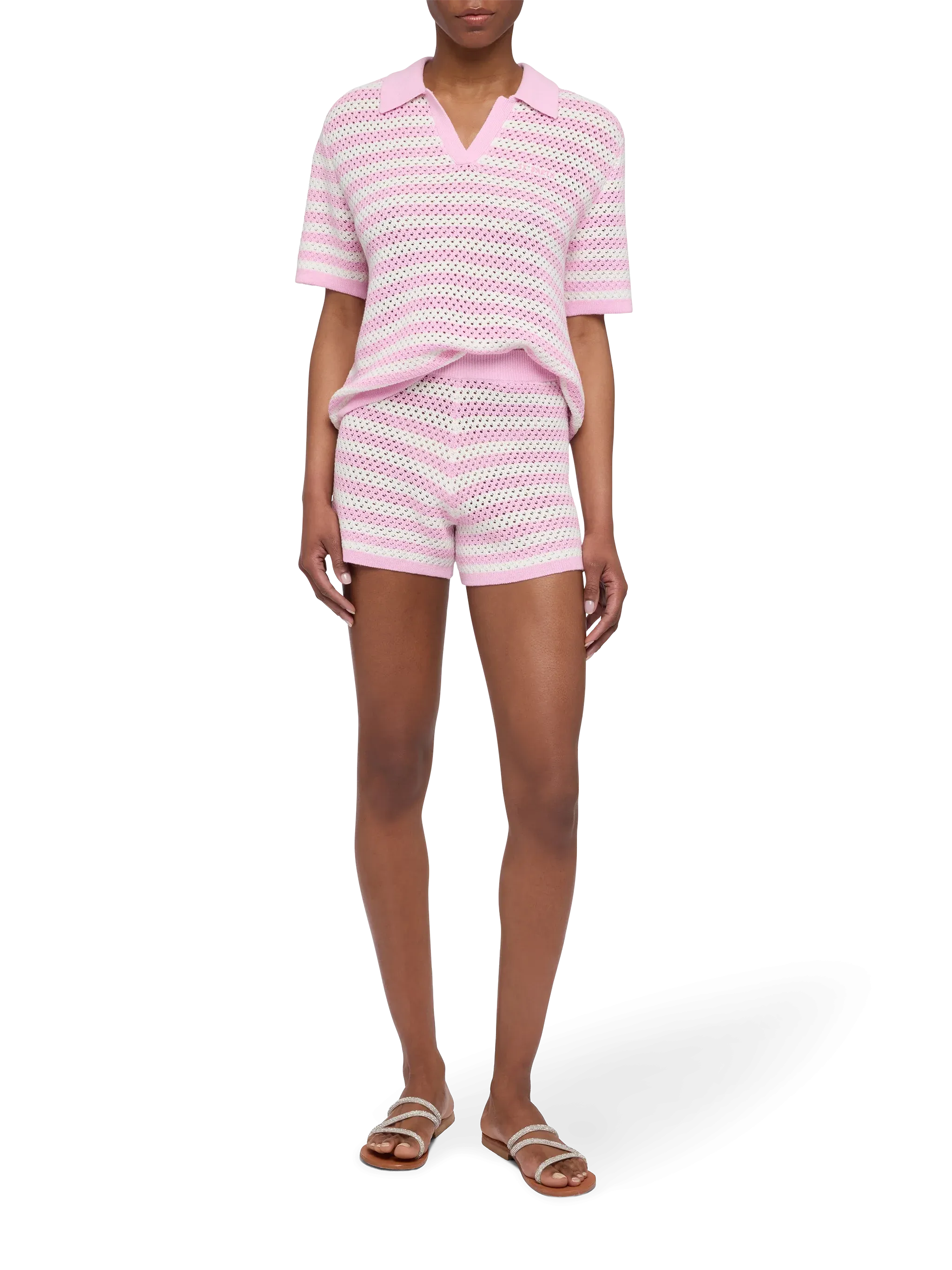 Yvette pink striped knit polo