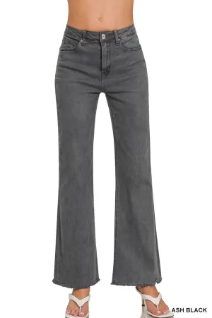 Zenana Long Ash Black Acid Wash Pants