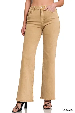 Zenana Long Light Camel Acid Wash Pants