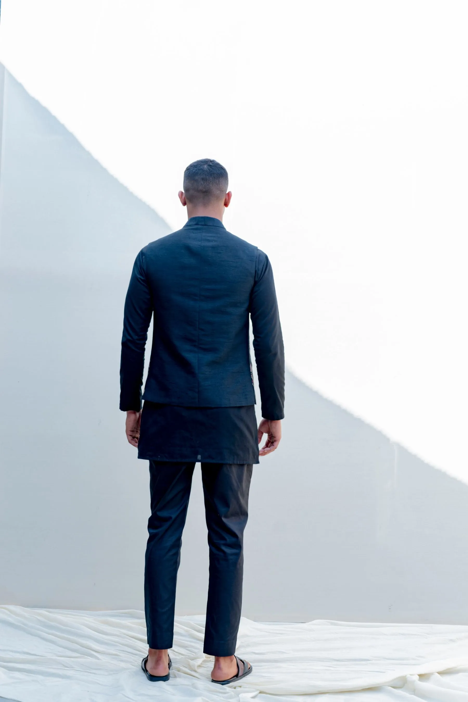 Zingaro - Black Embroidered Nehru Jacket with Kurta Set