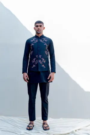 Zingaro - Black Embroidered Nehru Jacket with Kurta Set