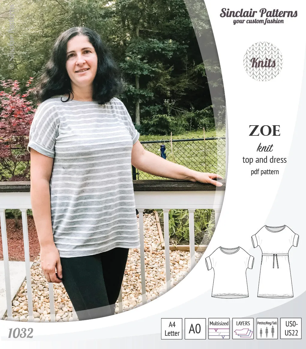 Zoe relaxed dolman knit top and drawstring dress (PDF)