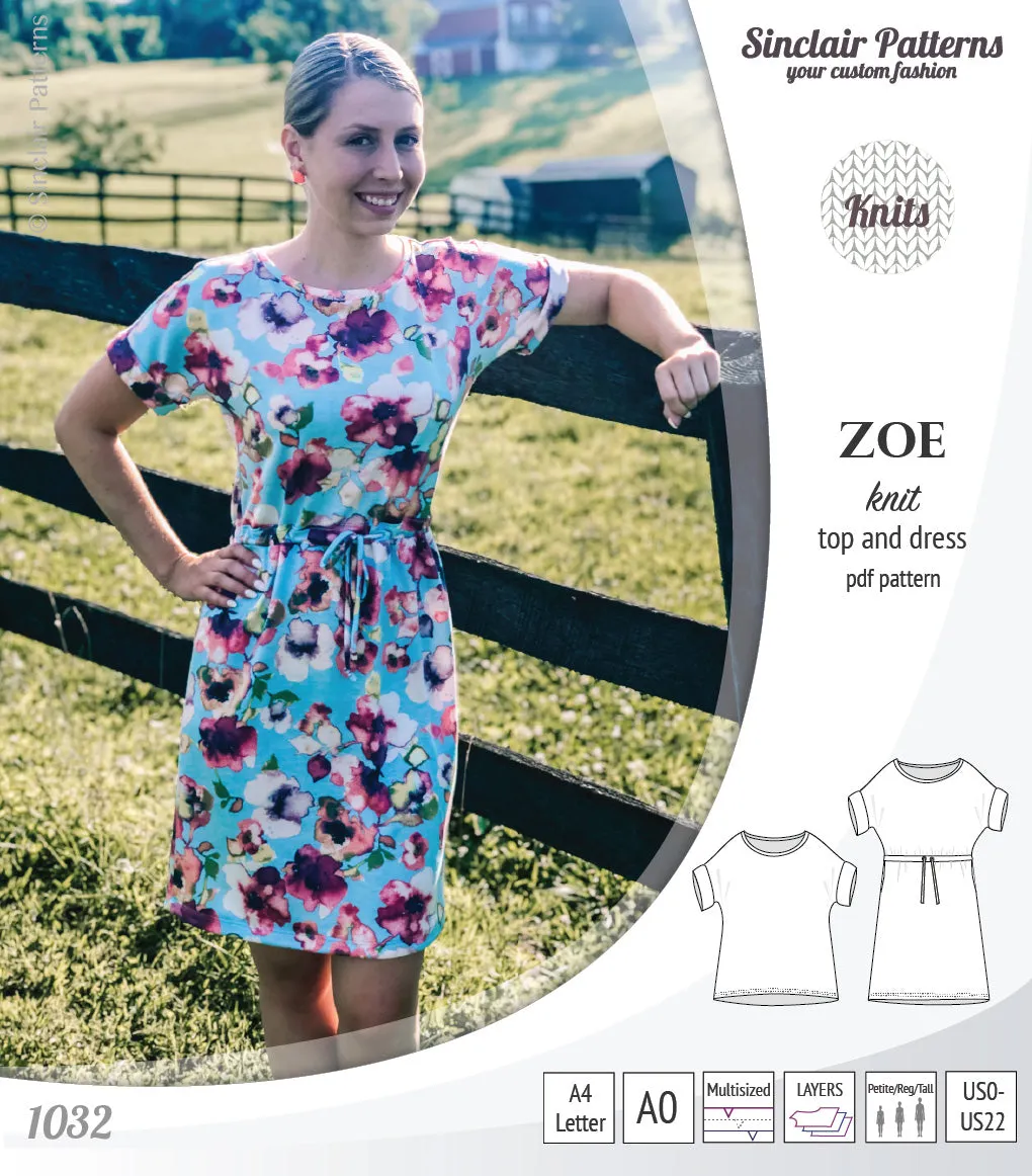 Zoe relaxed dolman knit top and drawstring dress (PDF)