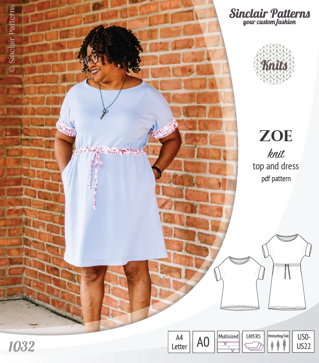 Zoe relaxed dolman knit top and drawstring dress (PDF)