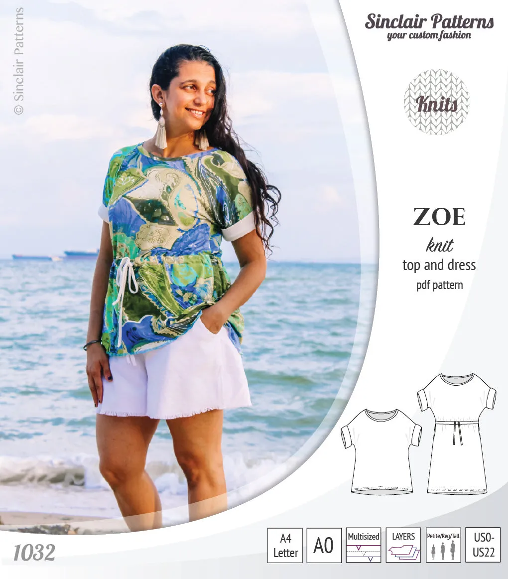 Zoe relaxed dolman knit top and drawstring dress (PDF)