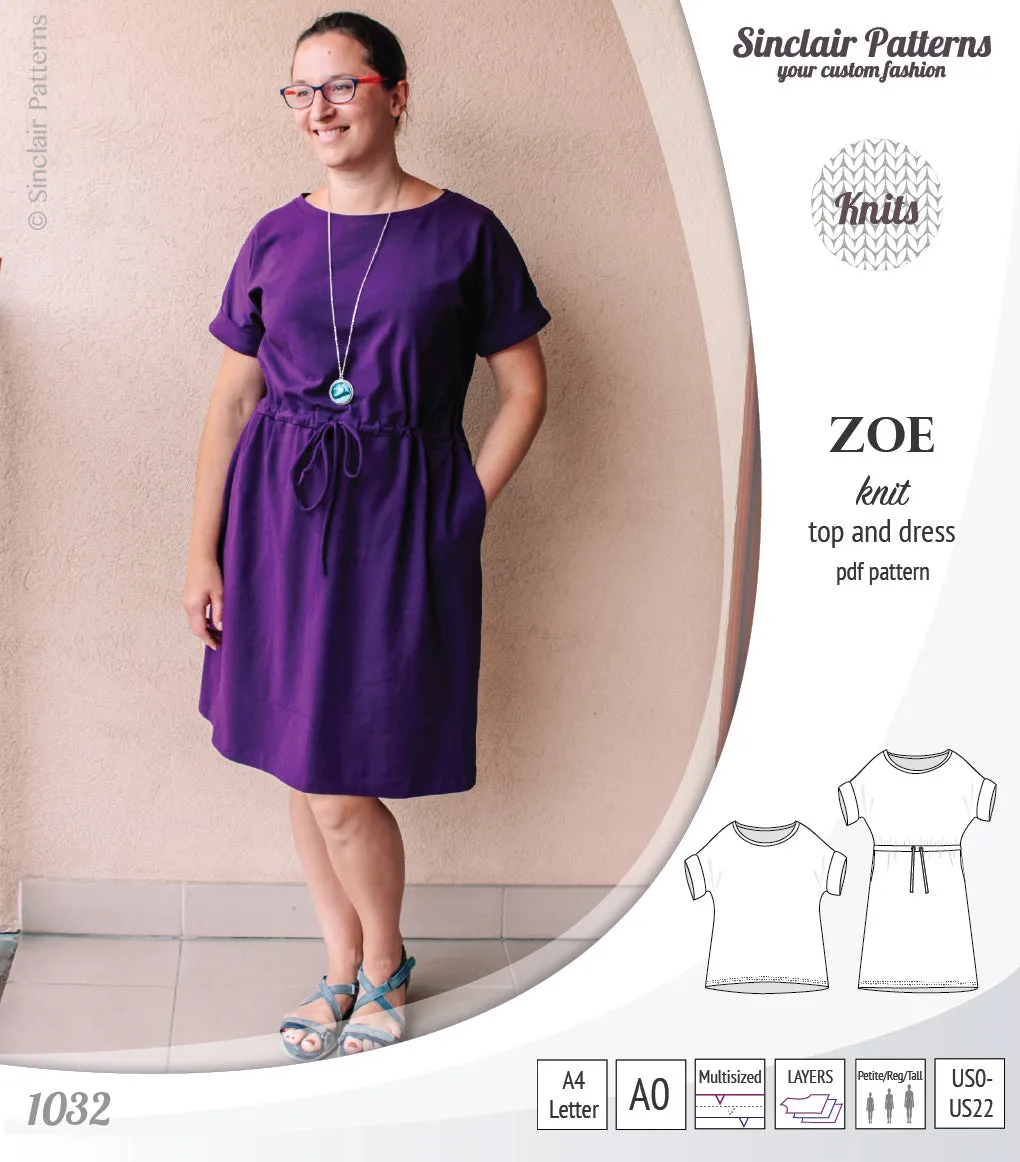 Zoe relaxed dolman knit top and drawstring dress (PDF)