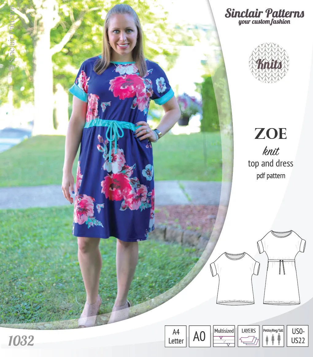 Zoe relaxed dolman knit top and drawstring dress (PDF)