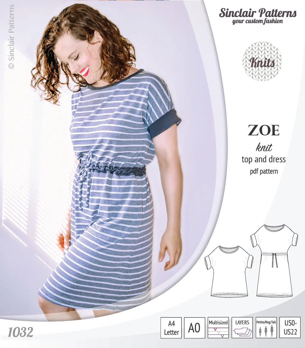 Zoe relaxed dolman knit top and drawstring dress (PDF)