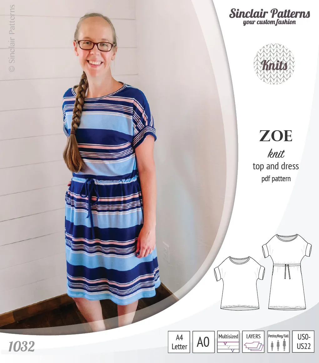 Zoe relaxed dolman knit top and drawstring dress (PDF)