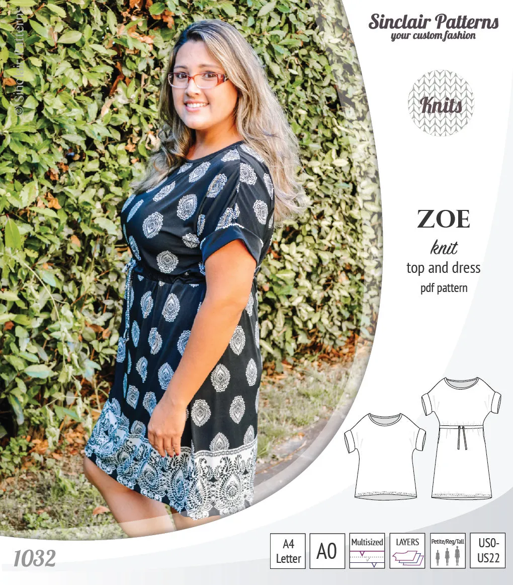 Zoe relaxed dolman knit top and drawstring dress (PDF)