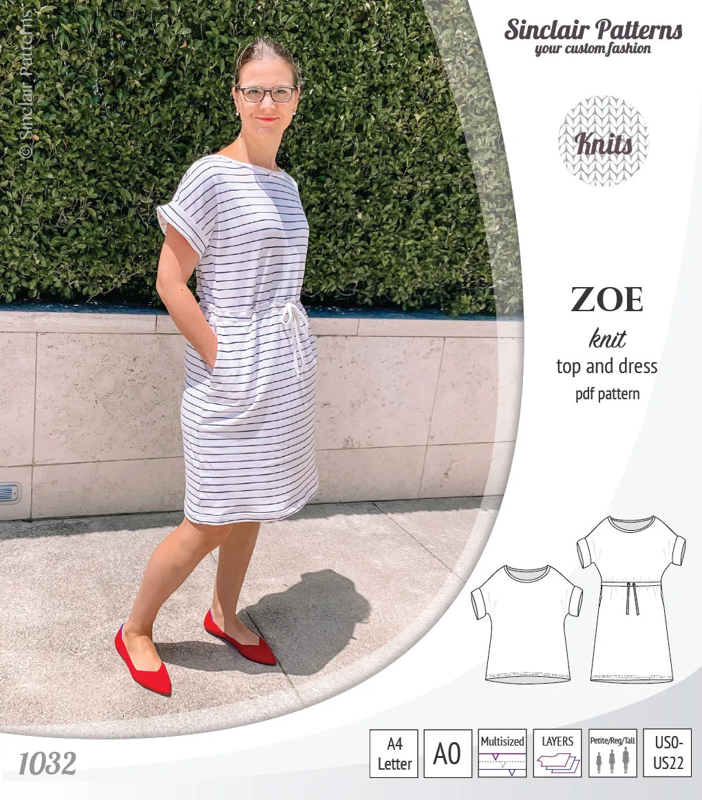 Zoe relaxed dolman knit top and drawstring dress (PDF)