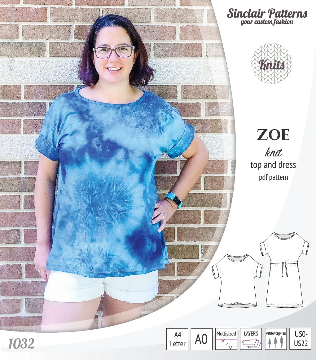 Zoe relaxed dolman knit top and drawstring dress (PDF)