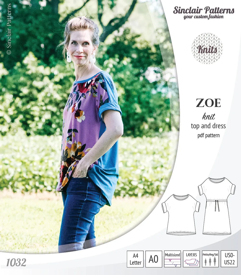 Zoe relaxed dolman knit top and drawstring dress (PDF)