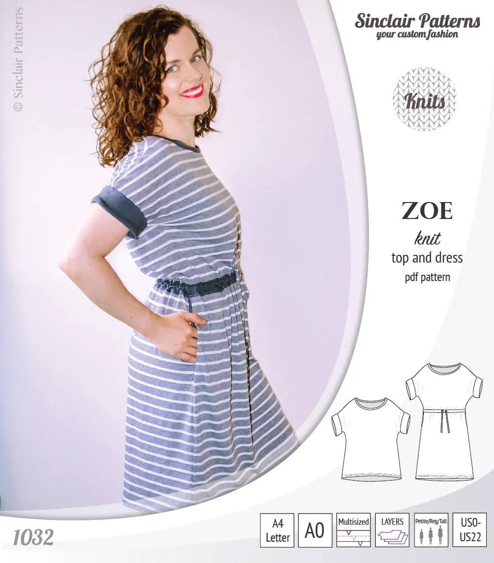 Zoe relaxed dolman knit top and drawstring dress (PDF)